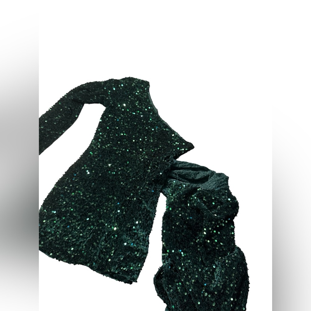 NumberSea Sexy Dress Size medium I One Shoulder Sequins Mini green MSRP $190 - Picture 7 of 10